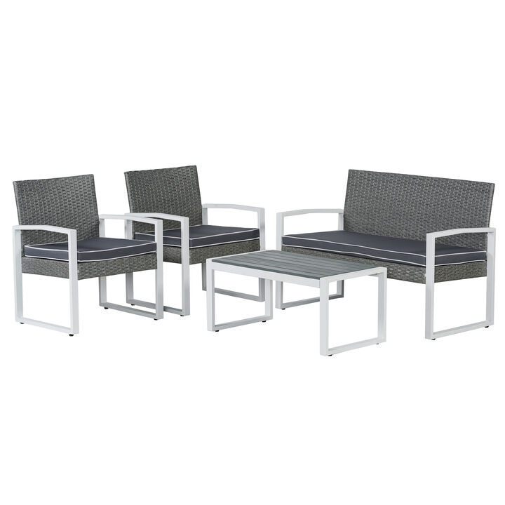 Elina 4-Piece Modern Coastal Faux Wicker Conversation Outdoor Patio Set