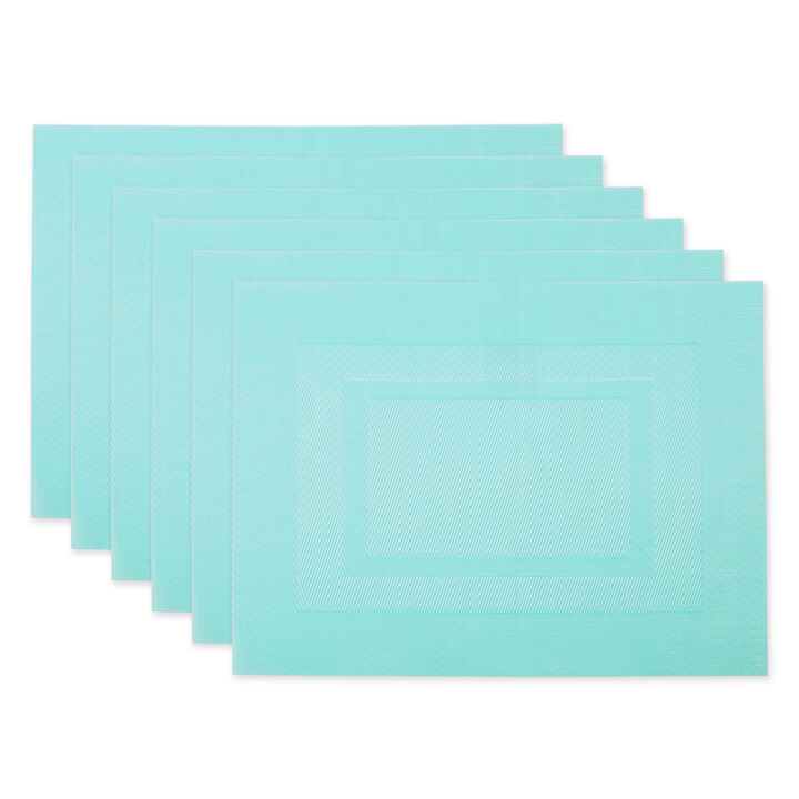 Set of 6 Aqua Blue Double Frame Rectangular Outdoor Placemats 17.25"