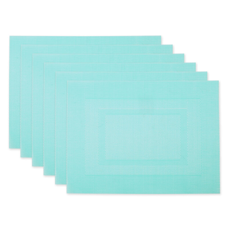 Set of 6 Aqua Blue Double Frame Rectangular Outdoor Placemats 17.25"