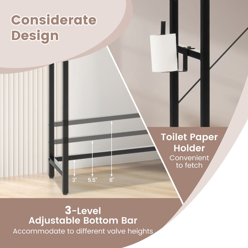4-Tier Multifunctional Toilet Sorage Cabinet with Adjustable Shelf and Sliding Barn Door