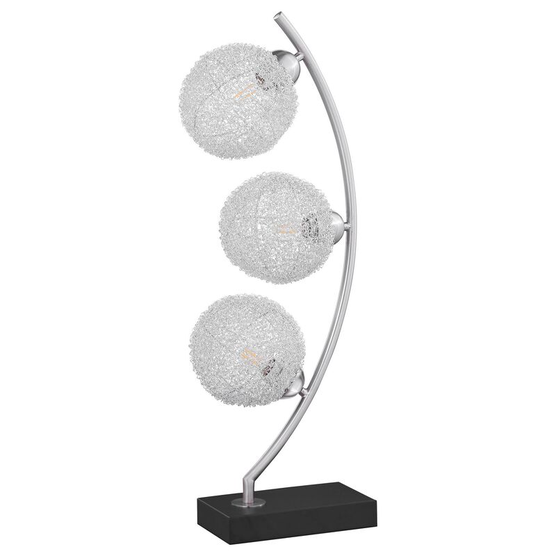 Udia Table Lamp with Woven Silver Metal Mesh Spherical Shades, Black - Benzara