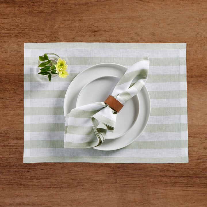 Solino Home 100% Pure Linen Placemats 14 x 19 Inch Set of 4 | Sorrento Stripe