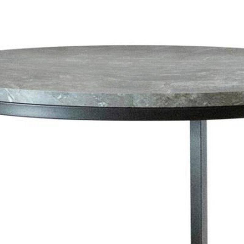 End Table with Textured Round Faux Marble Top, Gray-Benzara