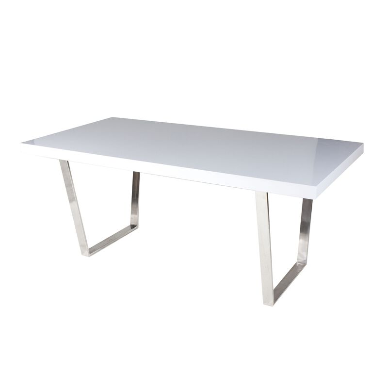 Ien 71 Inch Dining Table, Rectangular Top, Open Metal Panel, White Lacquer - Benzara