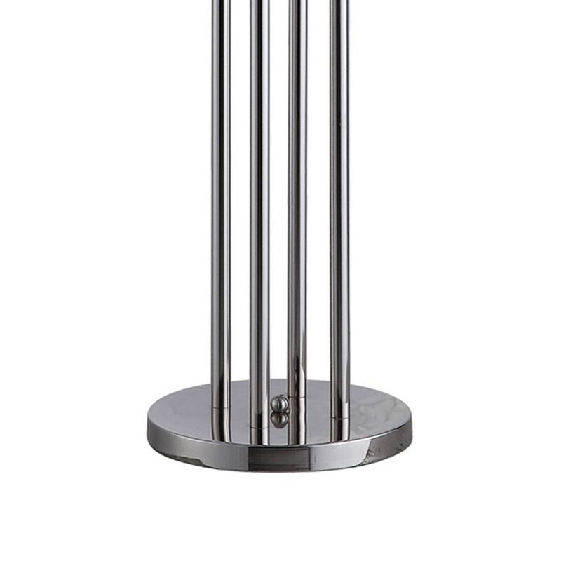 59 Inch Floor Lamp, 4 LED Lights, Metal Round Base, Glossy Nickel Finish-Benzara