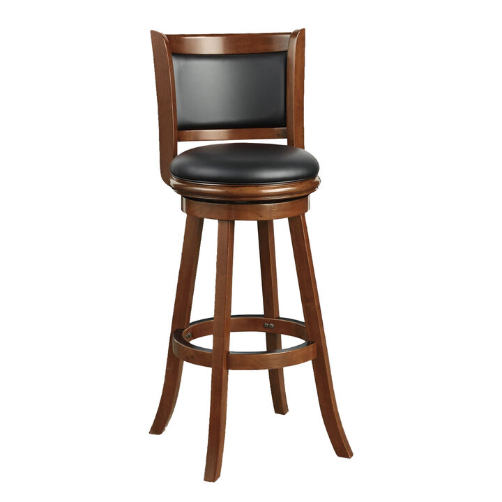 Pio 34 Inch Extra Tall Swivel Bar Stool, Wood, Faux Leather, Cherry Brown-Benzara