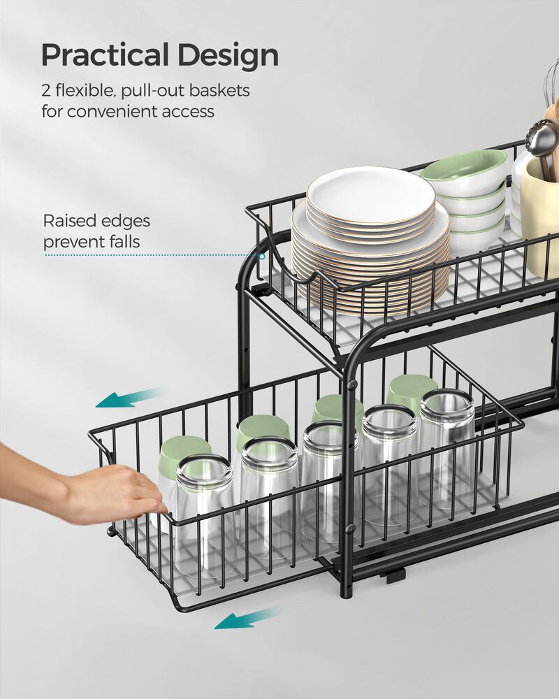 2-Tier Pull-Out Cabinet Organizer - Sliding Storage Solution