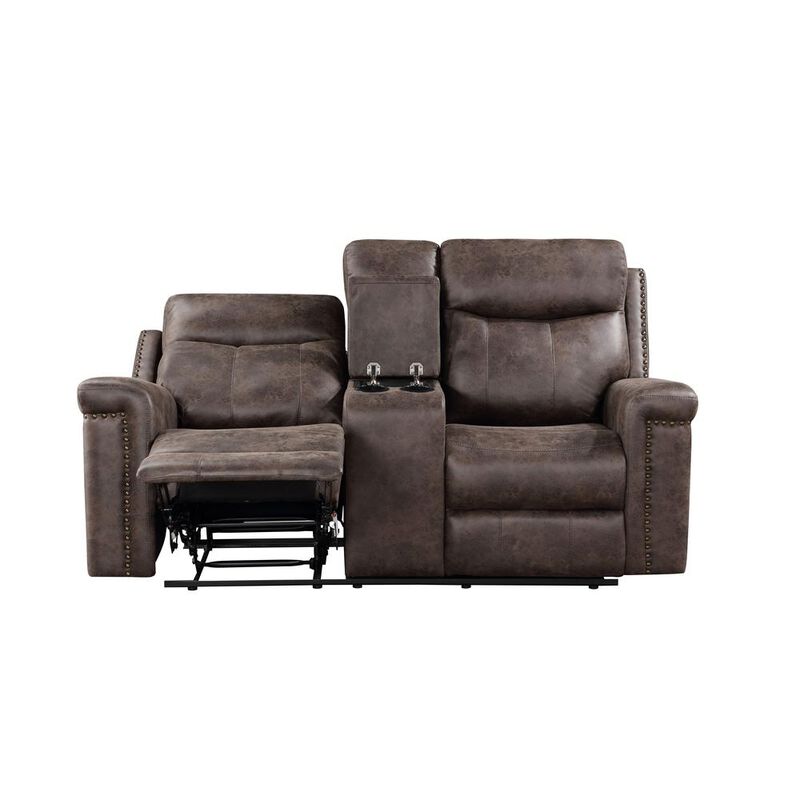 New Classic Furniture Quade Console Loveseat W/ Dual Recliners-Mocha