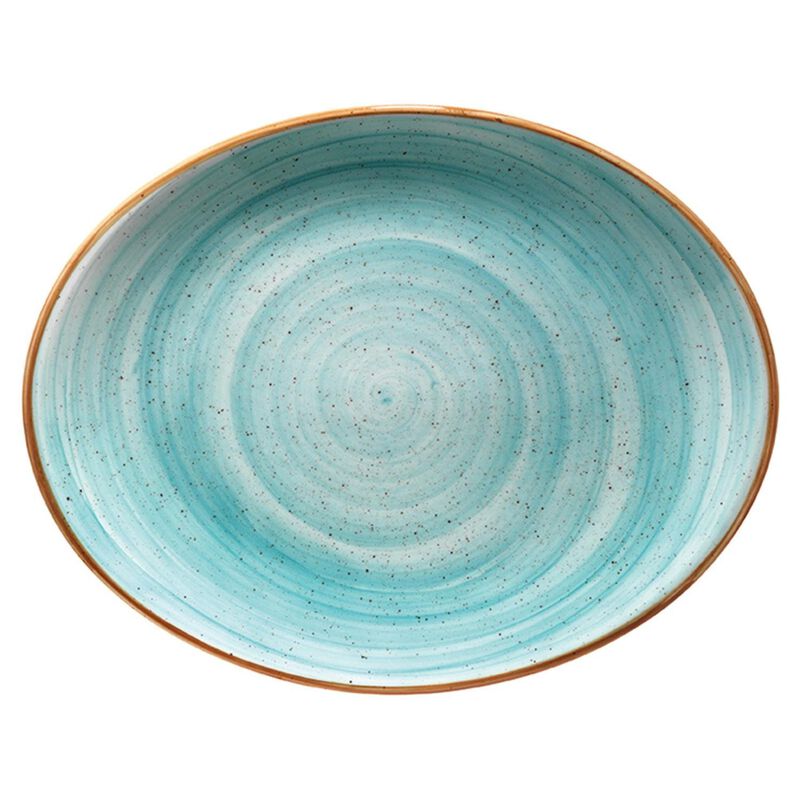 Aqua 14.25" x 11" x h:1.25" Oval Blue Porcelain Platter