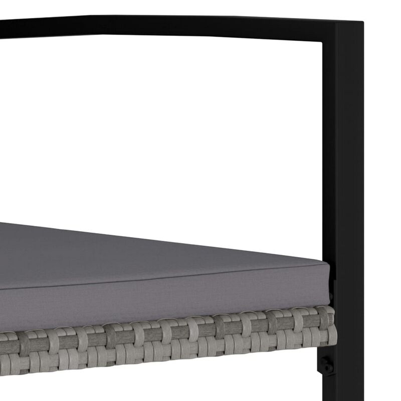 Outdoor Dining Set of 4, Gray Poly Rattan, Black Steel Frame - Benzara
