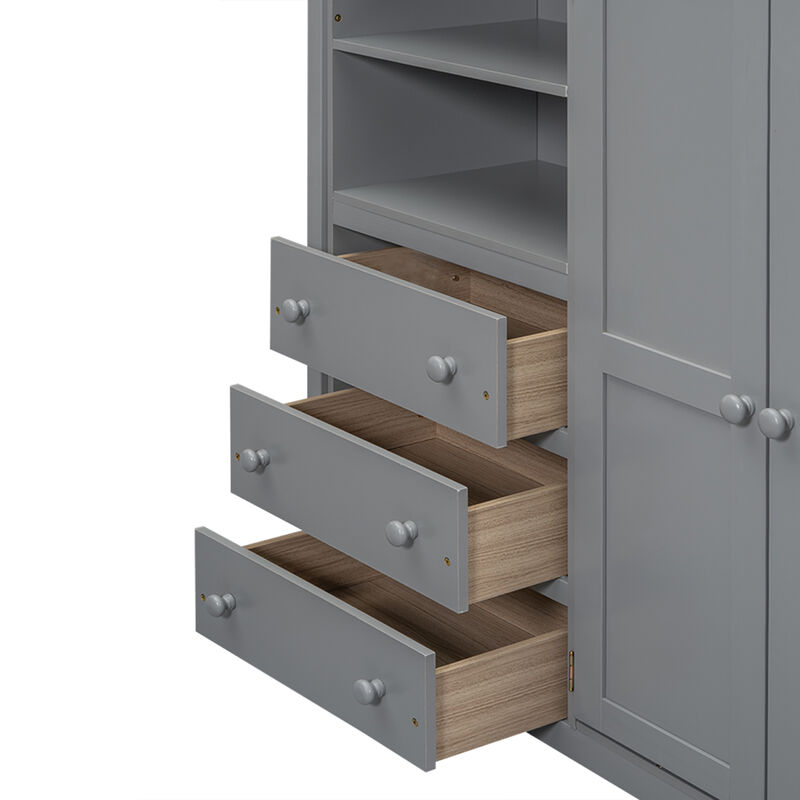 Merax Modern Loft Bed with Built-in Wardrobe and Desk