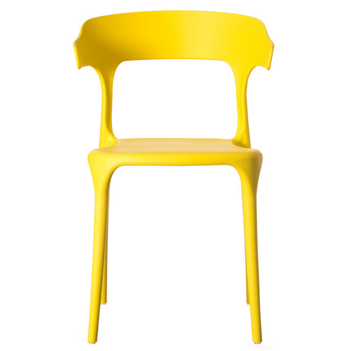 Modern Plastic Outdoor Dining Chair with Open U Shaped Back, Red Set of 2