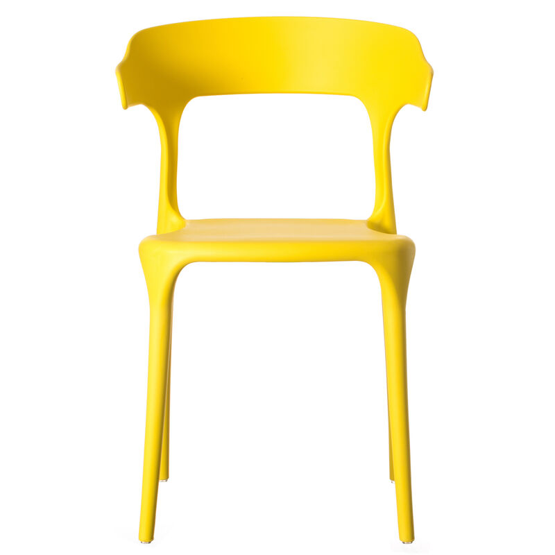Modern Plastic Outdoor Dining Chair with Open U Shaped Back, Red Set of 2