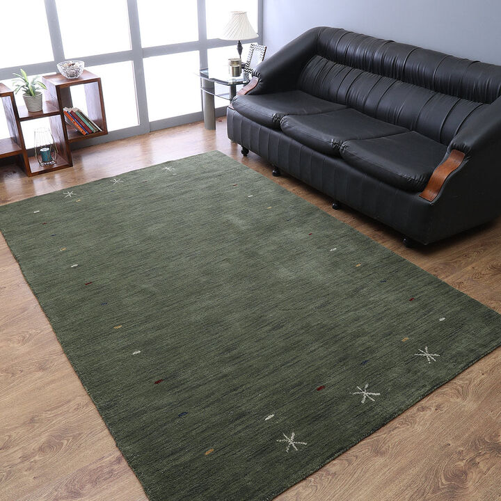 RUGSOTIC CARPETS HAND KNOTTED LOOM WOOL ECO-FRIENDLY AREA RUGS  - 3'x5', Rectangle, Green Color, Contemporary Modern Design, High Pile Thick Handmade Anti Skid Rugs for Living Room (L00109)