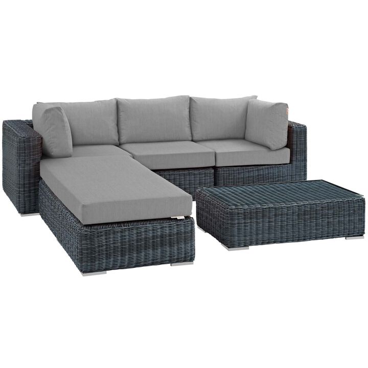 Summon 5 Piece Outdoor Patio Sunbrella Sectional Set - Canvas Gray