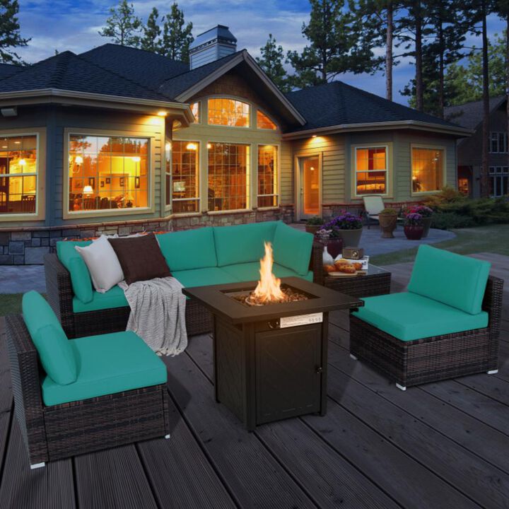Hivvago 7 Pieces Patio Furniture Set with 28 Inches 50000 BTU Propane Gas Fire Pit Table
