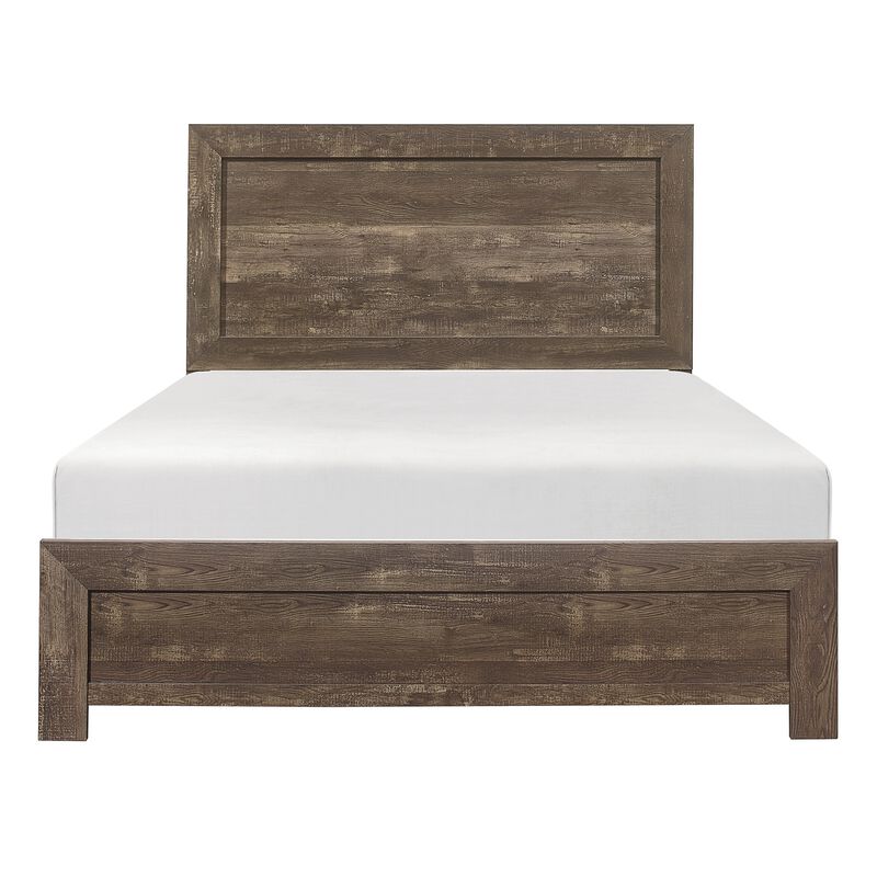 Rustic Panel Design Wooden Queen Size Bed with Block Legs Support, Brown-Benzara