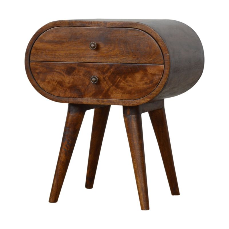 Chestnut Circular 2 Drawer Solid Wood Nightstand