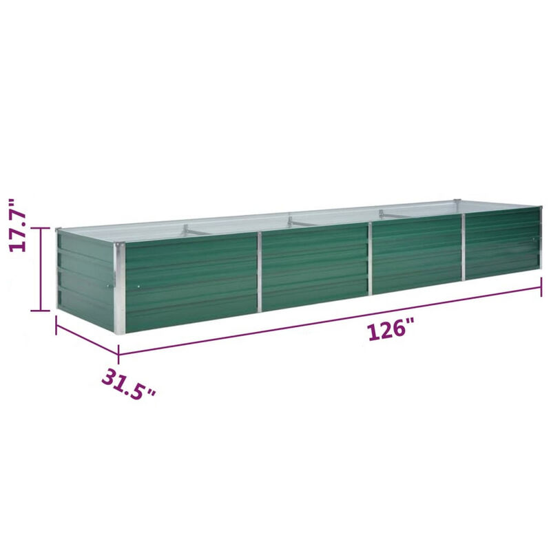 Outdoor Raised Garden Flower Bed, 126 Inch Green Galvanized Steel - Benzara