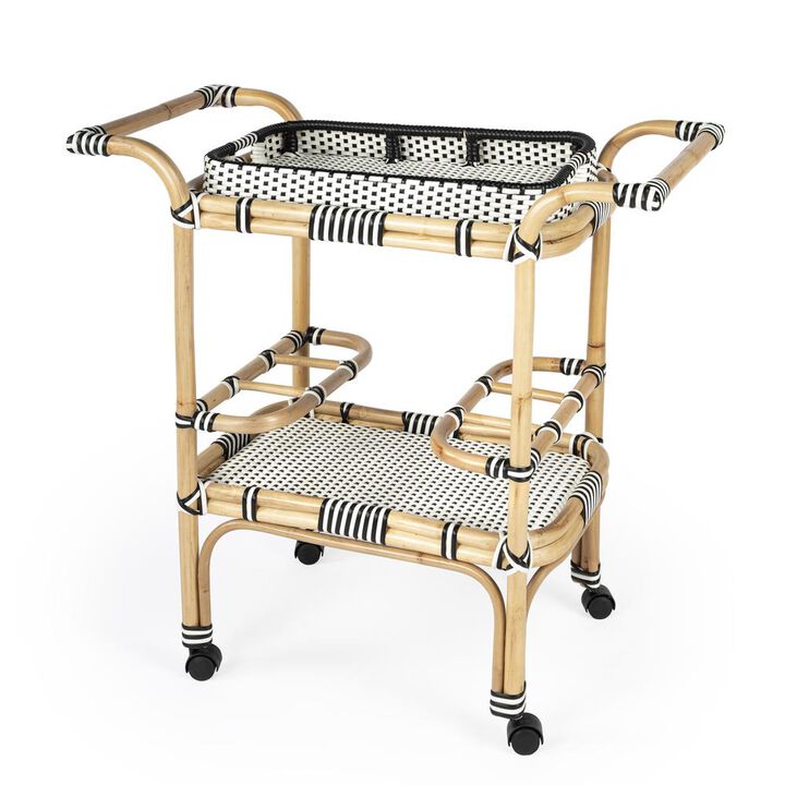 Rattan Weave Bar Cart, Black & White, Belen Kox
