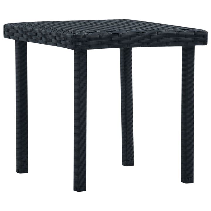 Outdoor Side End Tea Table, 16 Inch Steel, Square Black Poly Rattan - Benzara