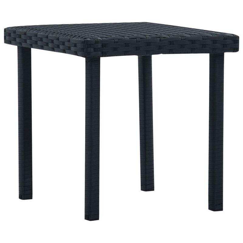 Outdoor Side End Tea Table, 16 Inch Steel, Square Black Poly Rattan - Benzara