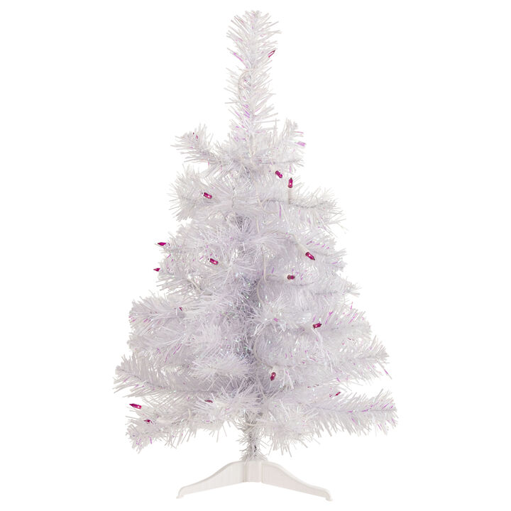 2' Pre-lit Rockport White Pine Artificial Christmas Tree  Pink Lights