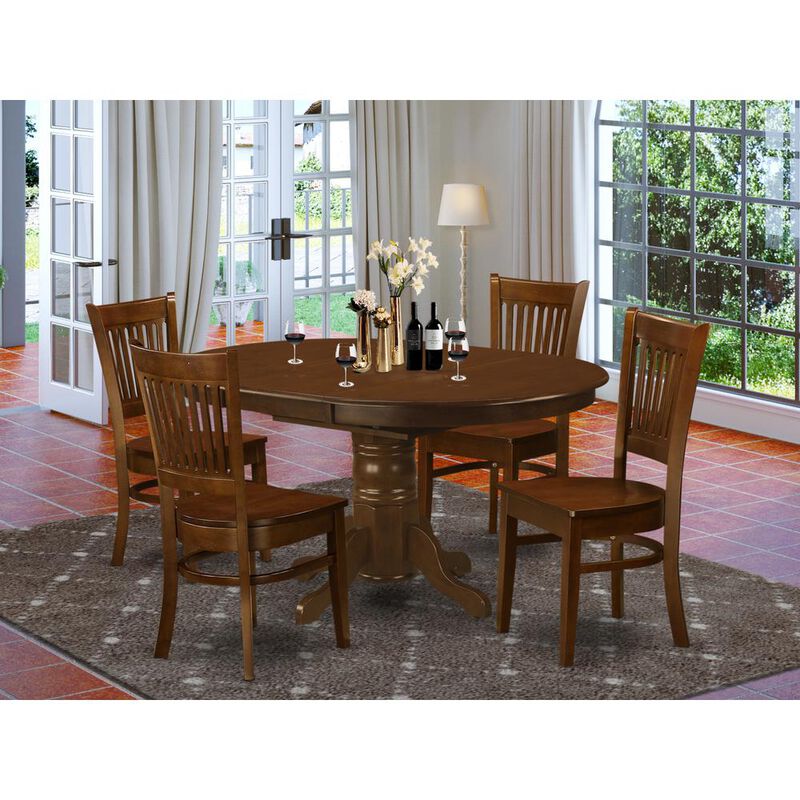 East West Furniture 5  Pc  set  Kenley  Dining  Table  with  a  Leaf  and  4  Wood  Kitchen  Chairs