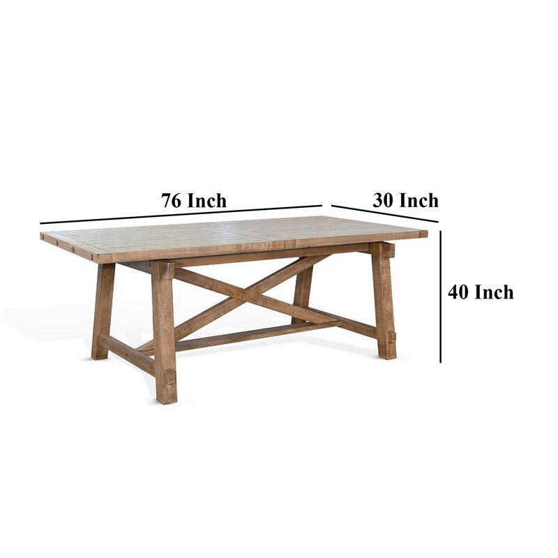 Anva Dining Table with Extendable Plank Top, 76-96 Inch Brown Mahogany - Benzara