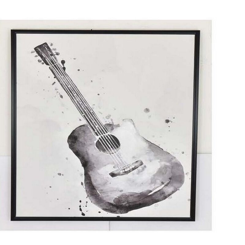 30 x 40 Framed Wall Art Painting Set of 2, Guitar and Piano, Black, White - Benzara