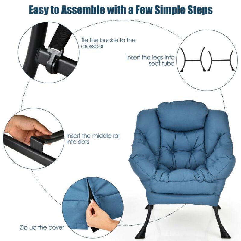 Hivvago Modern Polyester Fabric Lazy Chair with Steel Frame and Side Pocket