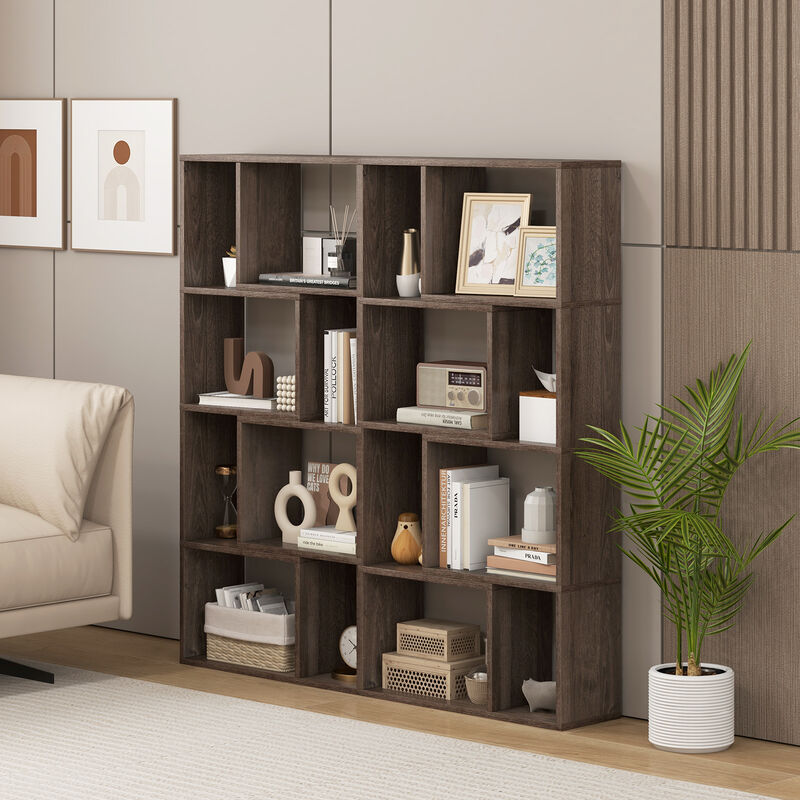 4-Tier Geometric Bookshelf with 8 Cubes for Living Room Bedroom