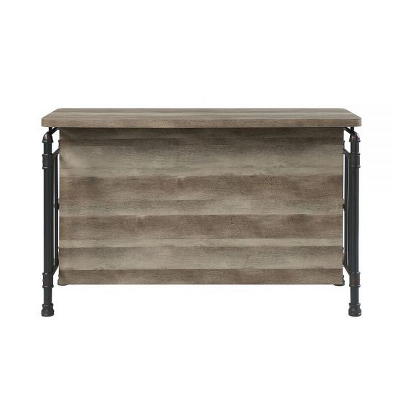59 Inch Kitchen Island with 2 Shelves, Industrial Antique Oak Brown, Gray - Benzara