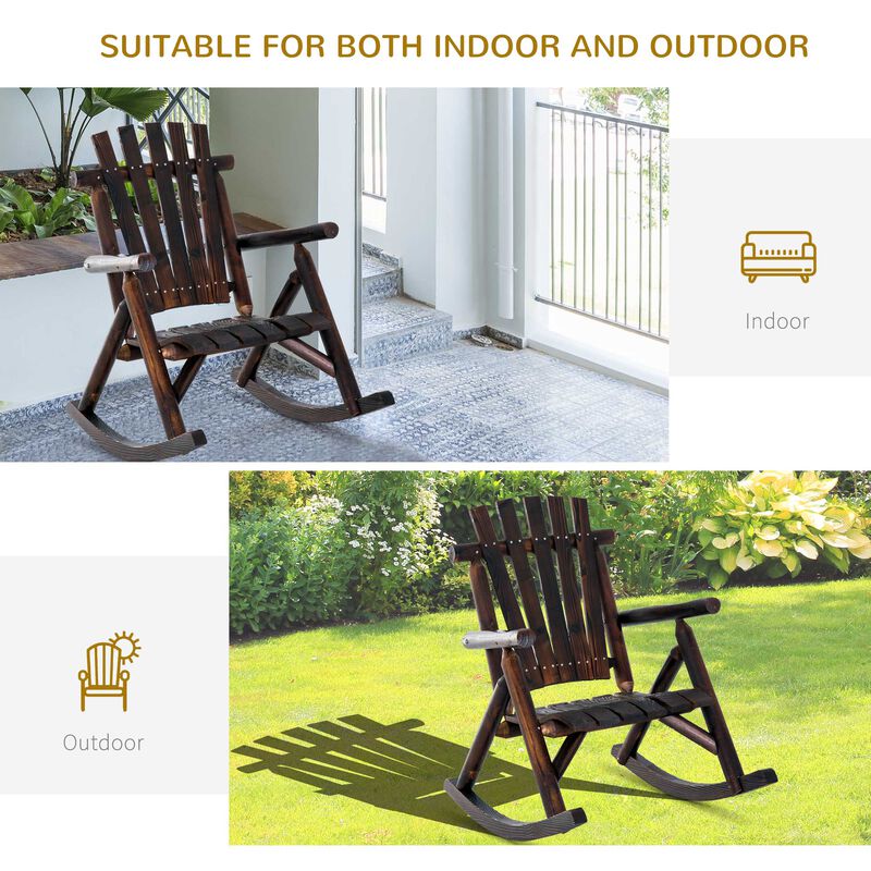 Rustic Porch Perch: Carbonized Wooden Adirondack Log Rocking Chair