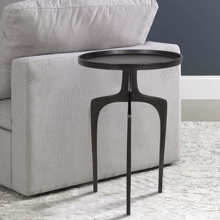 22 Inch Metal Round Accent Table, Three Curved Legs, Antique Brown - Benzara