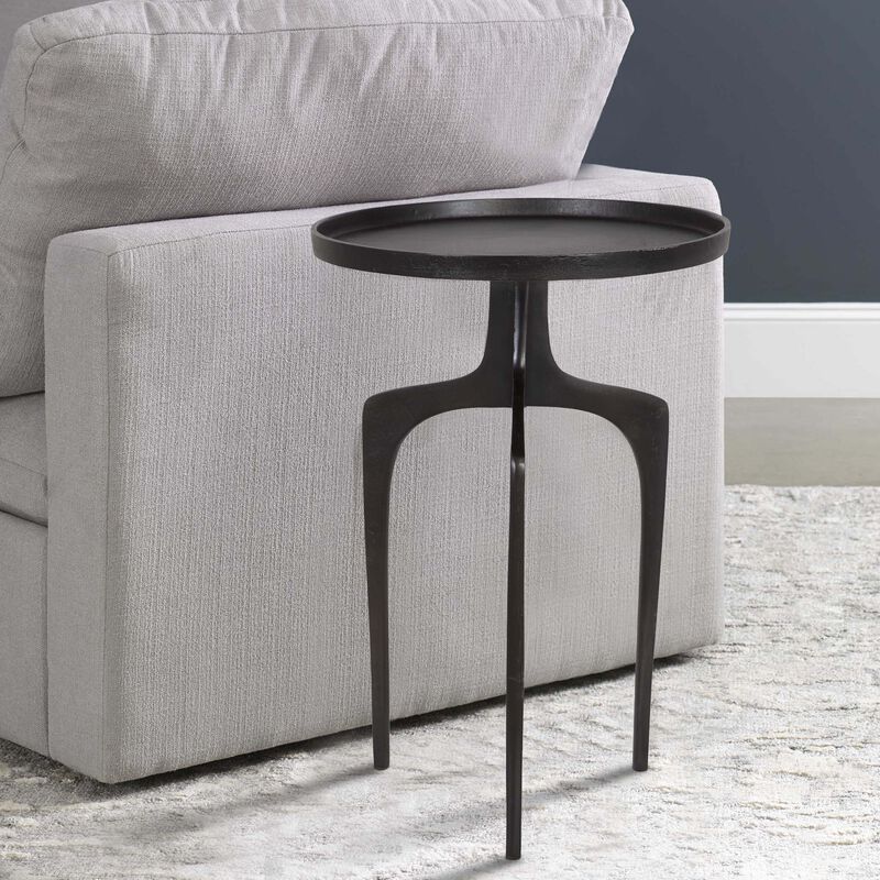 22 Inch Metal Round Accent Table, Three Curved Legs, Antique Brown - Benzara