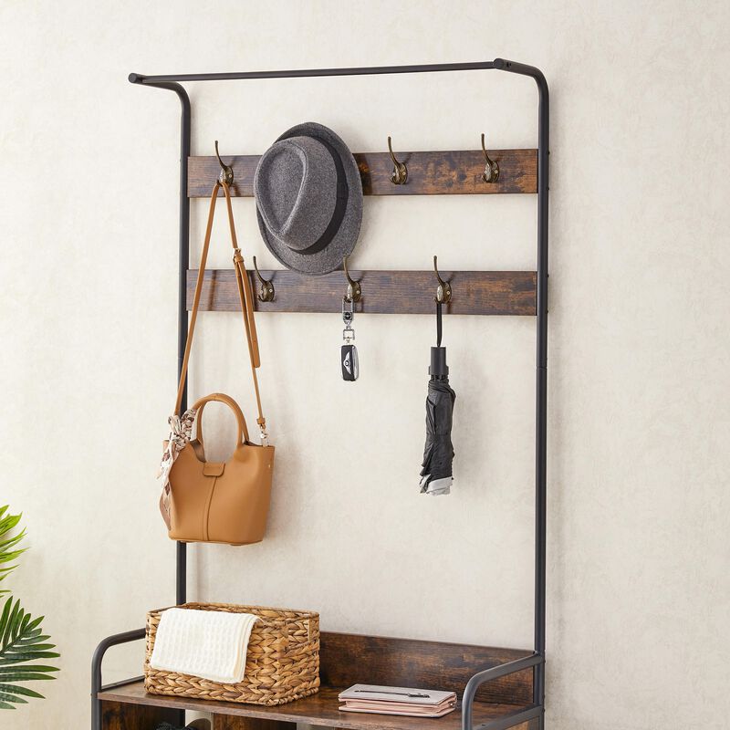 3-in-1 Hall Tree with Coat Rack & Shoe Storage for Entryway Organization
