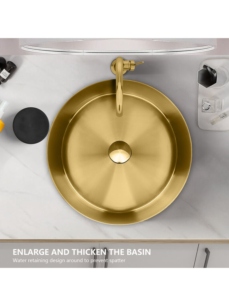 Stainless Steel Bathroom Sink with Mounting Ring & Pop-Up Drain Round Bowl Basin Rose Gold