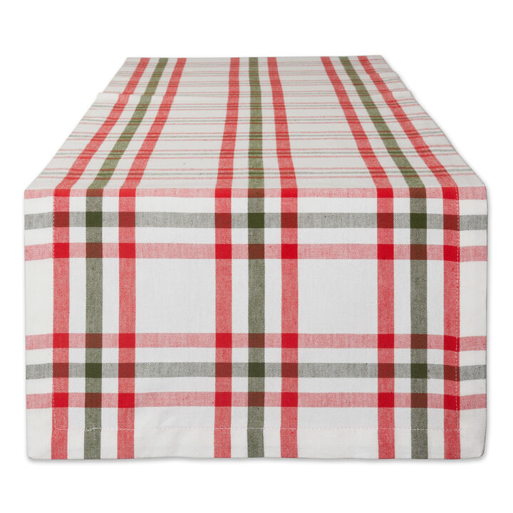 14" x 72" Red and White Nutcracker Plaid Decorative Table Runner