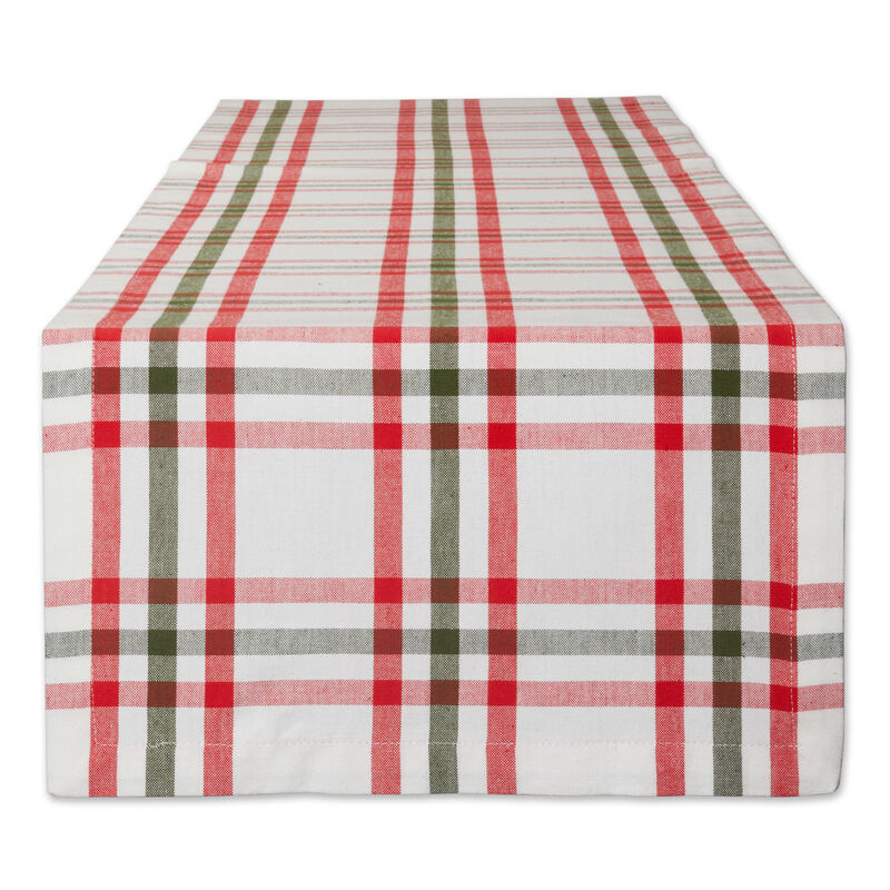 14" x 72" Red and White Nutcracker Plaid Decorative Table Runner