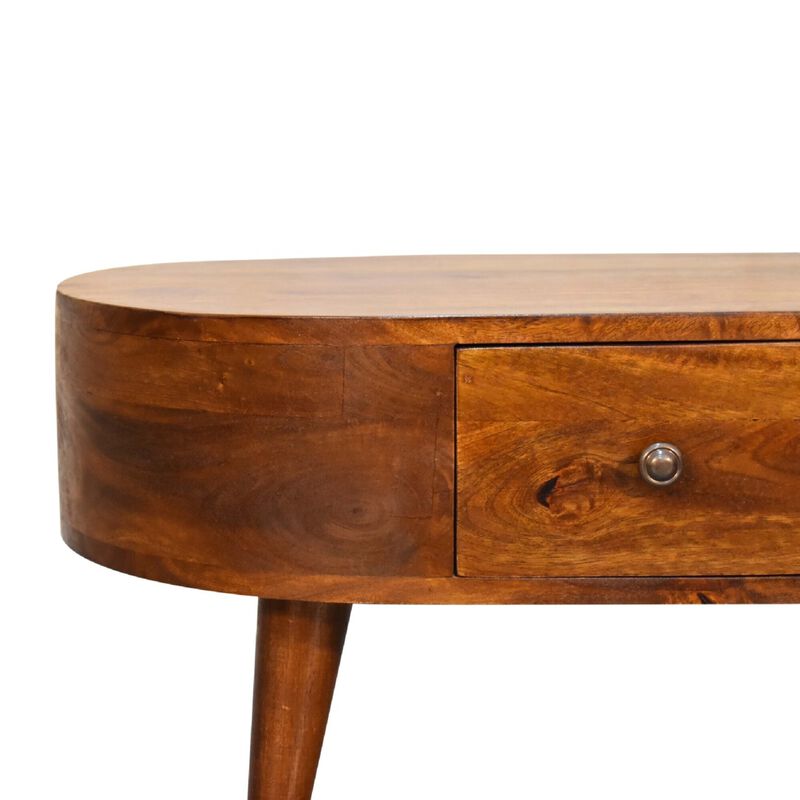 Mini Chestnut Rounded Solid Wood 1 Drawer  Coffee Table