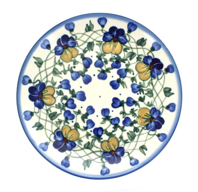Blue Rose Polish Pottery Pansies Dessert Plate