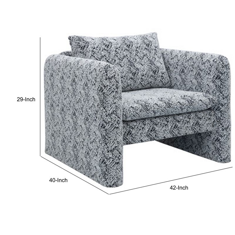 Accent Chair, Geometric Pattern Cushioned Seat, Shelter Arms, White Black -