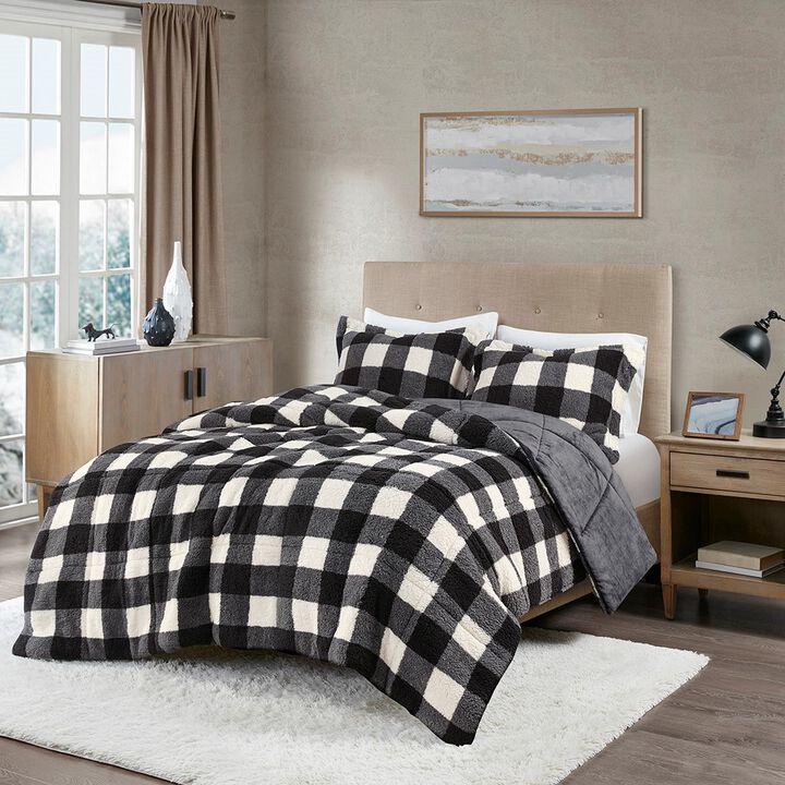 Gracie Mills Diego Buffalo Plaid Sherpa Down Alternative Comforter Set