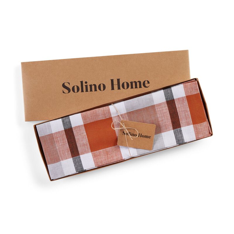 Solino Home 100% Pure Linen 14 x 19 Inch Placemats Set of 4 | Fall Buffalo Check