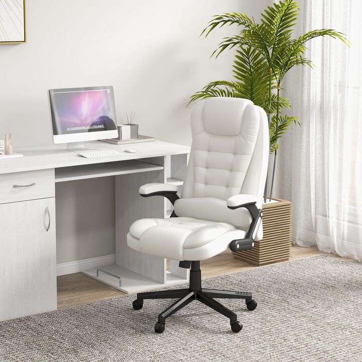 White Ergonomic Heated Massage Chair: 6 Vibration Points, Recliner