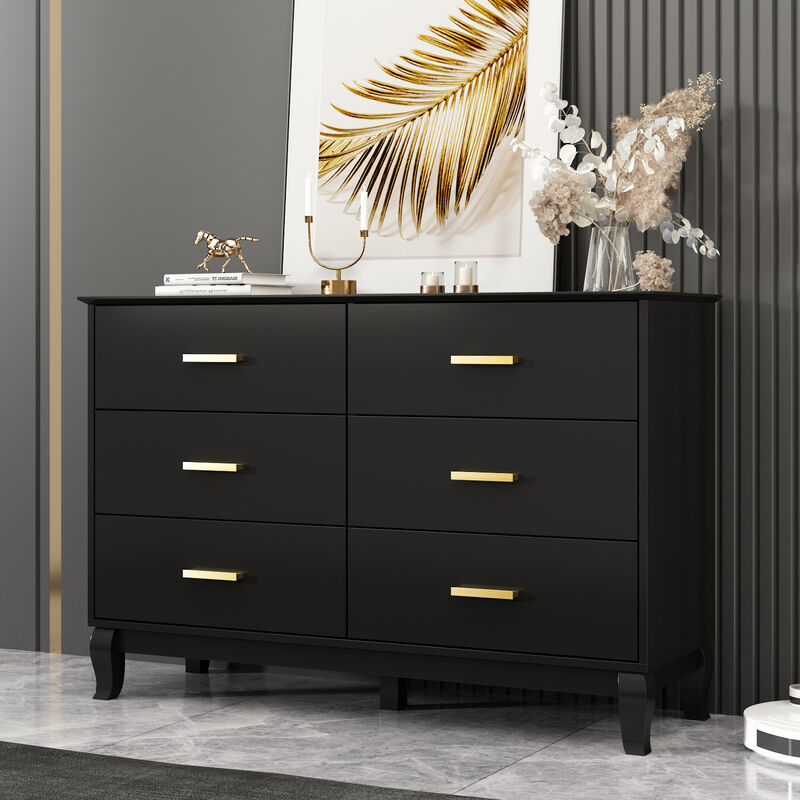 Black Sideboard with 6-Drawers, 31.5 in. H x 47.2 in. W x 15.7 in. D