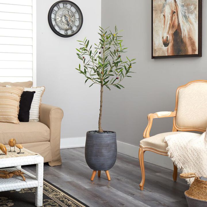 Hivvago 4.5 Feet Olive Artificial Tree in Gray Planter with Stand
