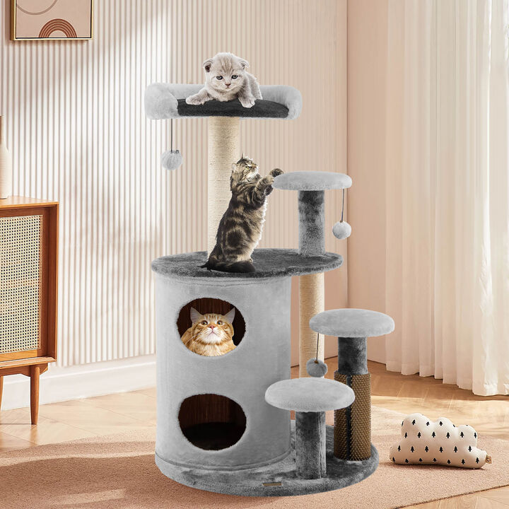 Costway 40'' Cat Tree Tower Multi-Level Activity Tree with 2-Tier Cat-Hole Condo Coffee
