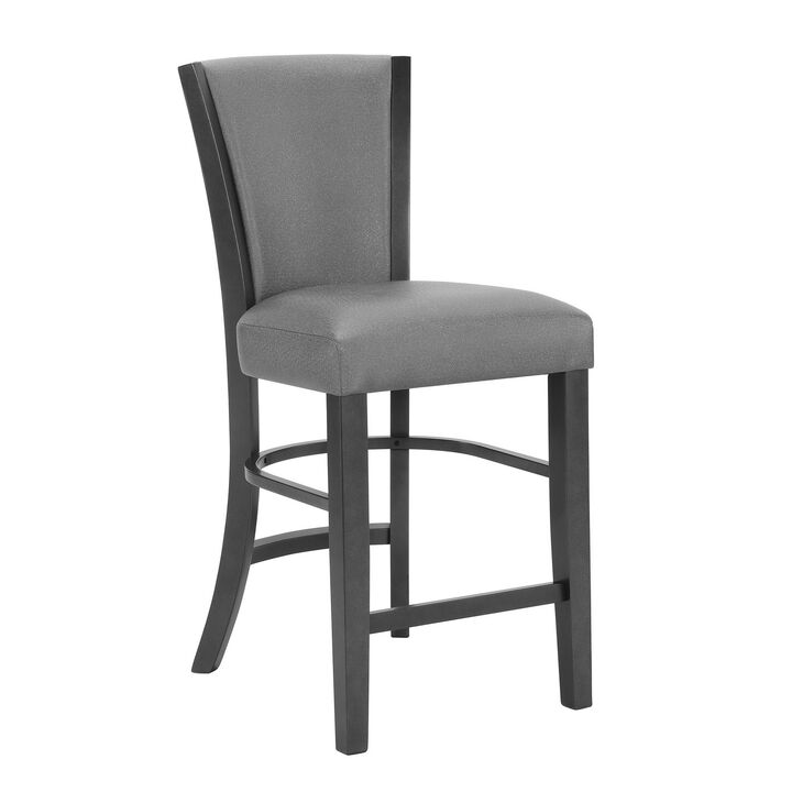 Brandon 24 Inch Counter Height Chair Set of 2, Gray Fabric Upholstery - Benzara